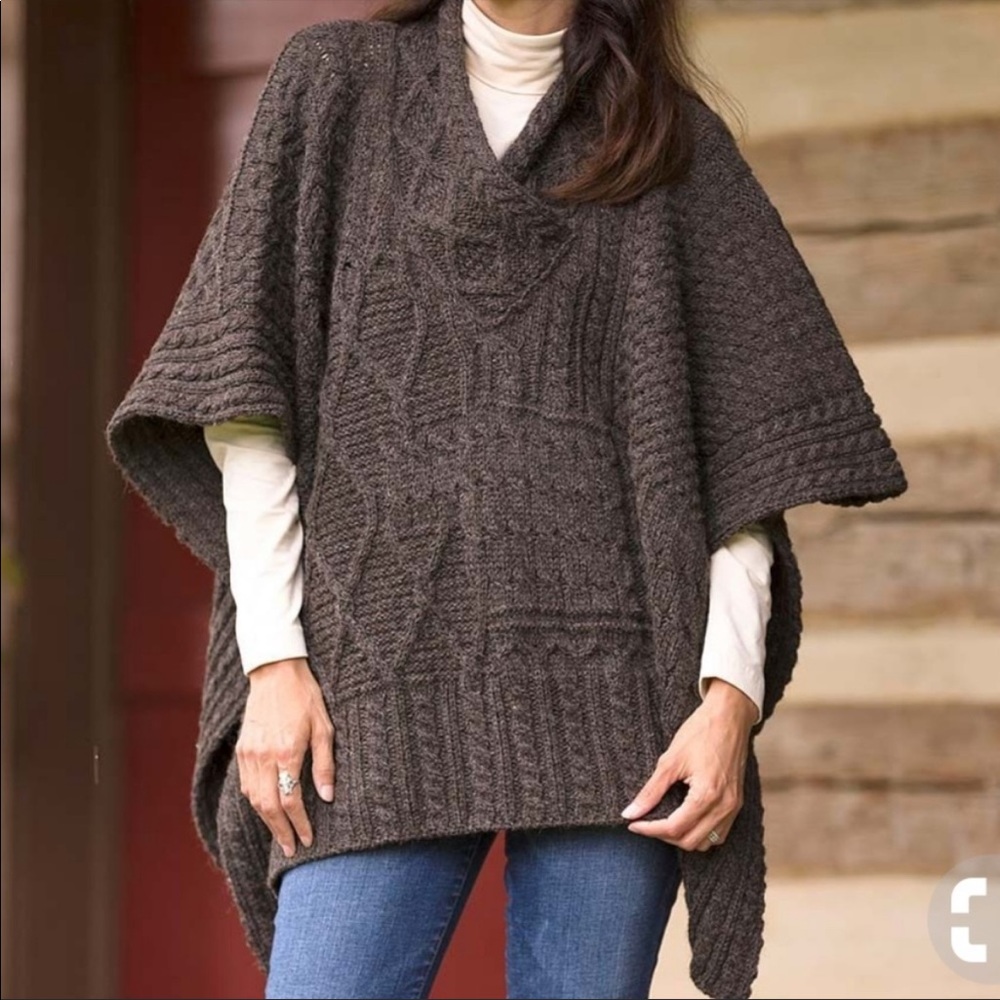 Carraigdonn Wool Ireland Brown Poncho Sweater One Size